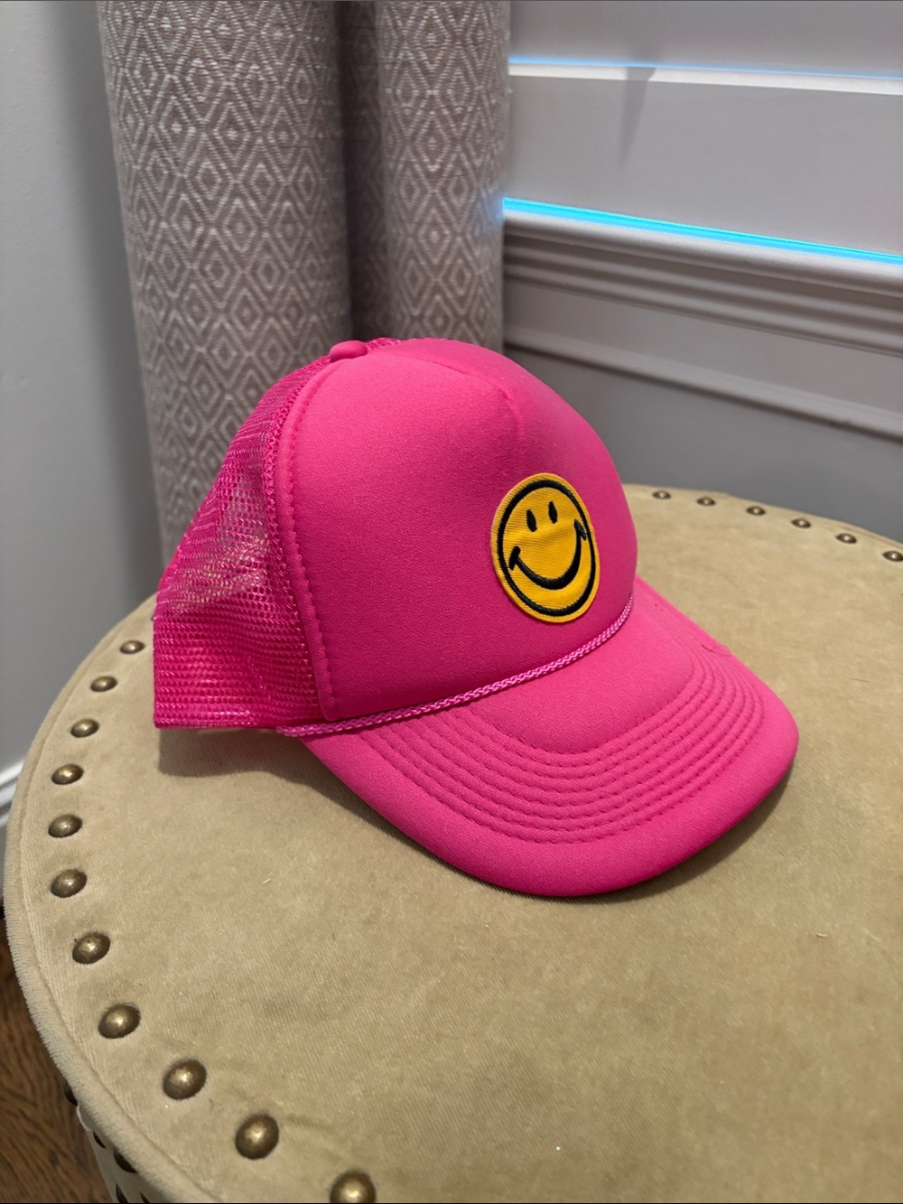 Bright Pink Smiley Face Trucker Hat